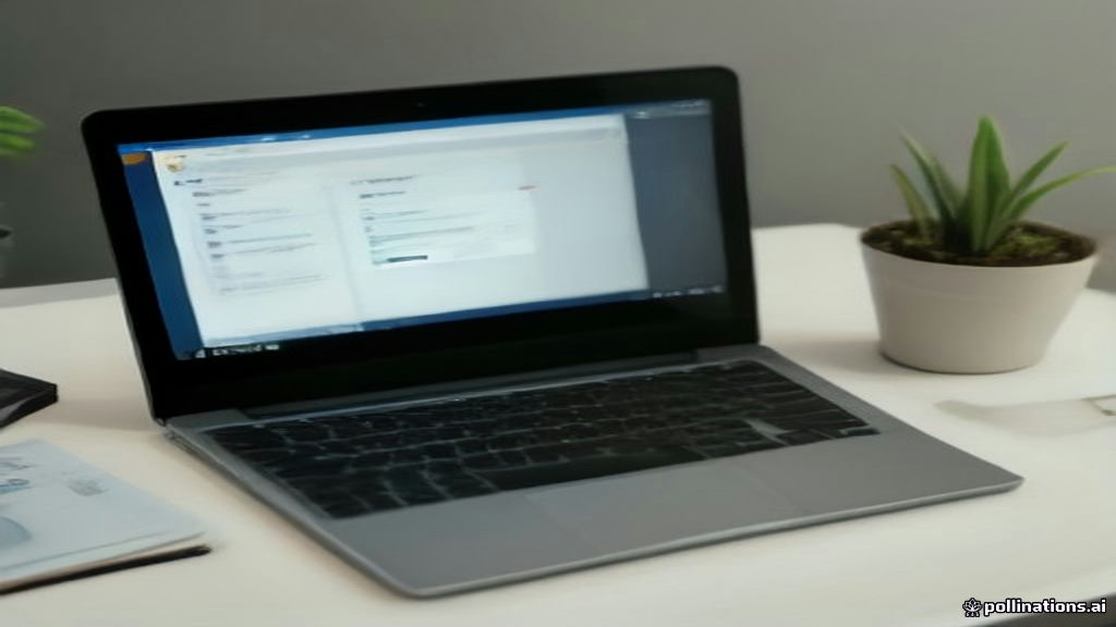 Minimalist home office workstation displaying remote data evaluation software on a screen in natural daylight.