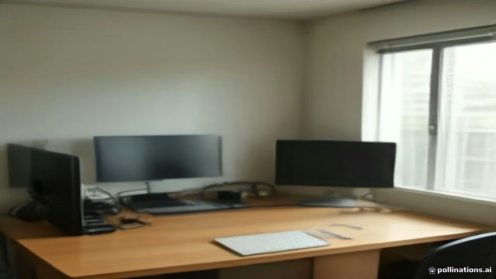 Quiet workspace with dual screens displaying microtask interfaces and research evaluation portals.