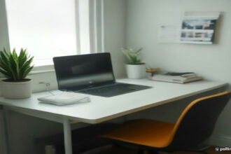 A modern laptop on an organized home desk displaying remote microtask workflow data.