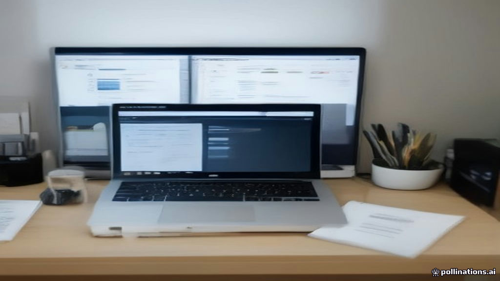 Remote worker desk setup with a laptop displaying data evaluation workflows for platform tasks.