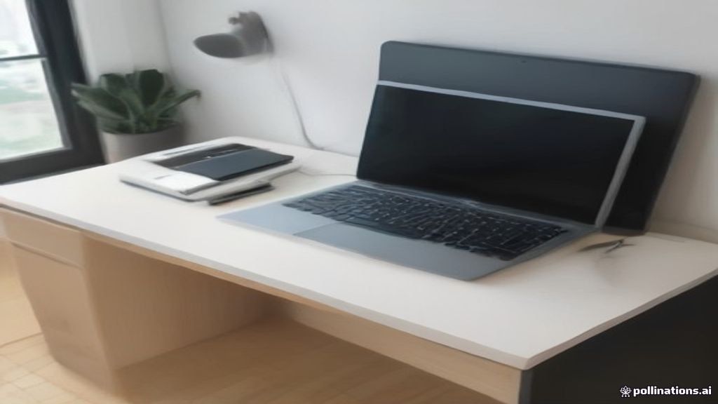A modern laptop and workspace set up for remote search engine evaluation work.