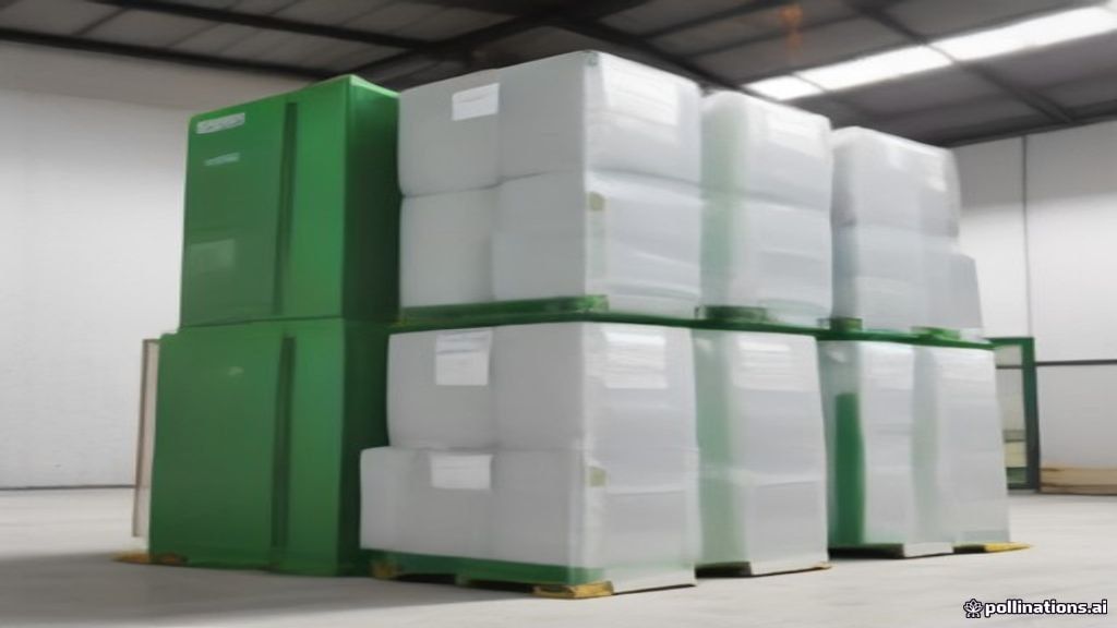 Industrial recycling warehouse showing stacked compressed cardboard bales ready for commercial transport and processing.