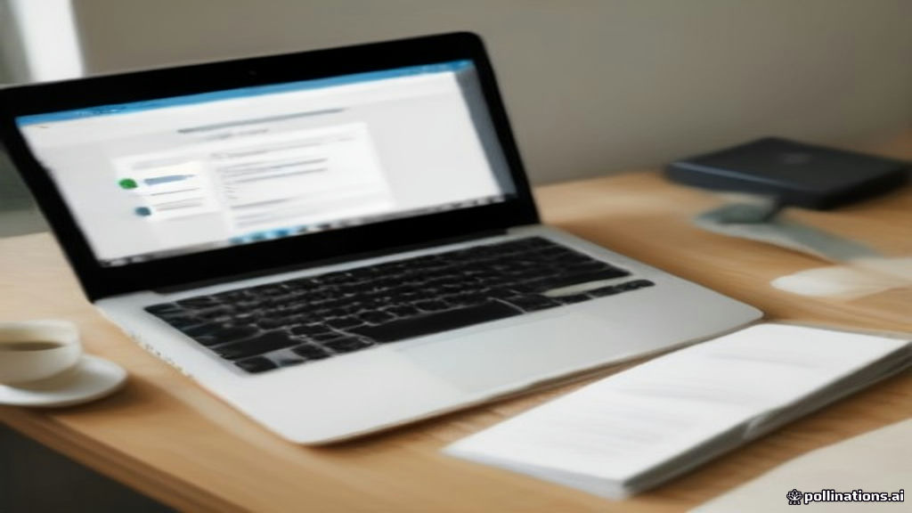 A modern home office desk with a laptop displaying newsletter performance graphics and growth metric graphs.