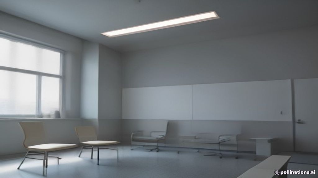 A modern clinical research lobby with documentation on a reception desk for participant enrollment.