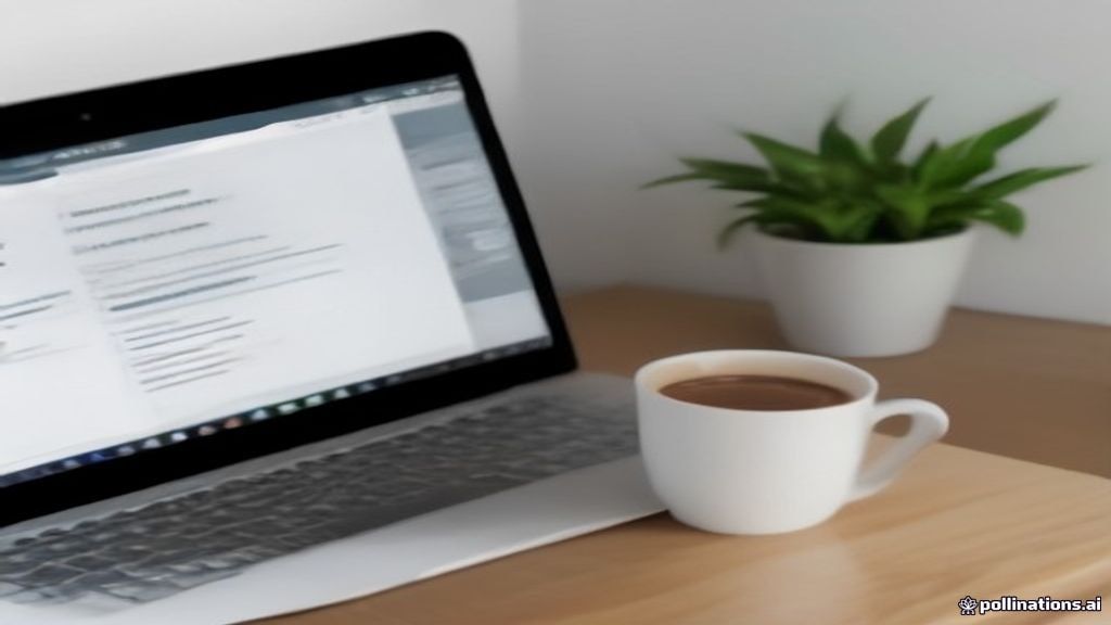 Work-from-home desk setup with open laptop and coffee mug for data annotation assessment testing