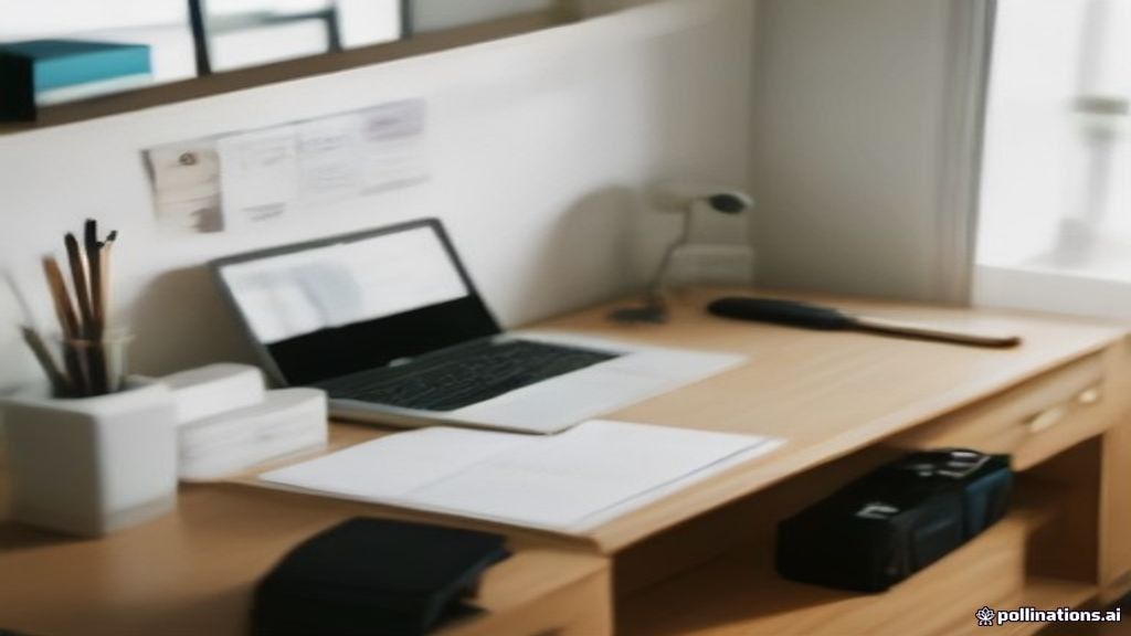 A modern home office desk featuring a laptop and notebook set up for taking an online skills evaluation test.