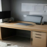 A remote worker workstation set up for evaluating AI responses on a laptop in a brightly lit room.