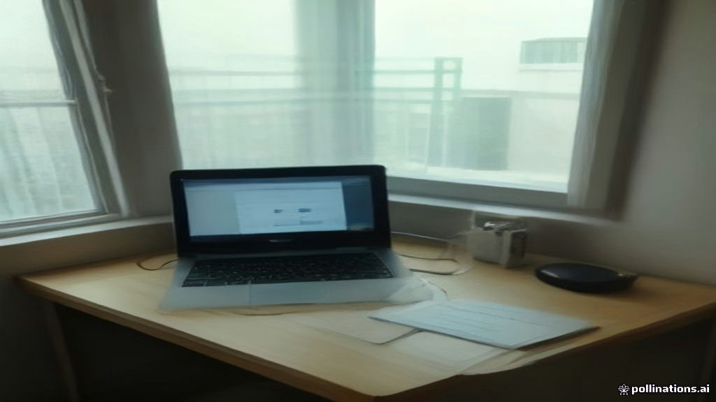 Remote worker workspace with a laptop and notebook used for AI training tasks.