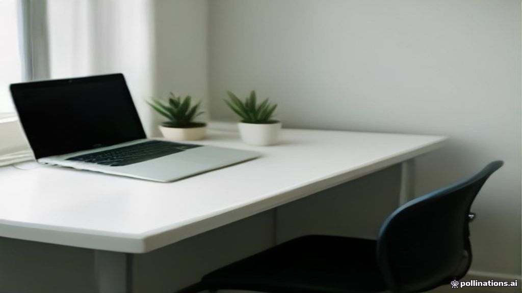Minimalist workspace with a laptop open on a wooden desk, illustrating a remote network dashboard setup.