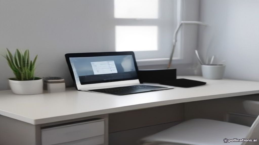 Minimalist workspace with a laptop and digital design tools used for creating digital download products.