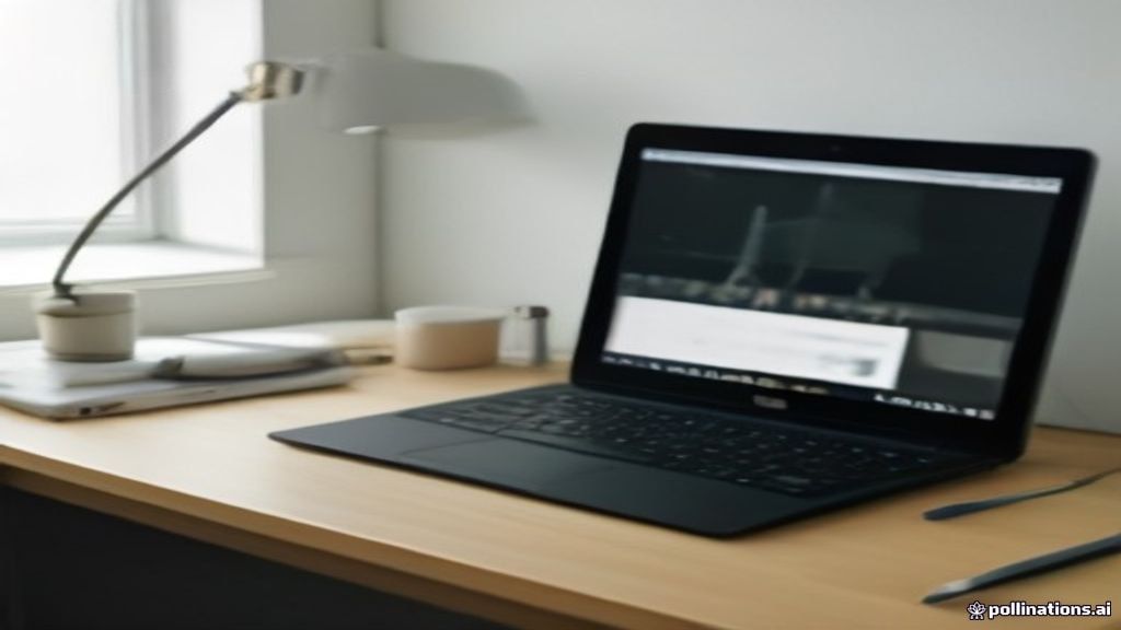 A modern digital workspace with a computer showing digital template designs and creative planning materials.