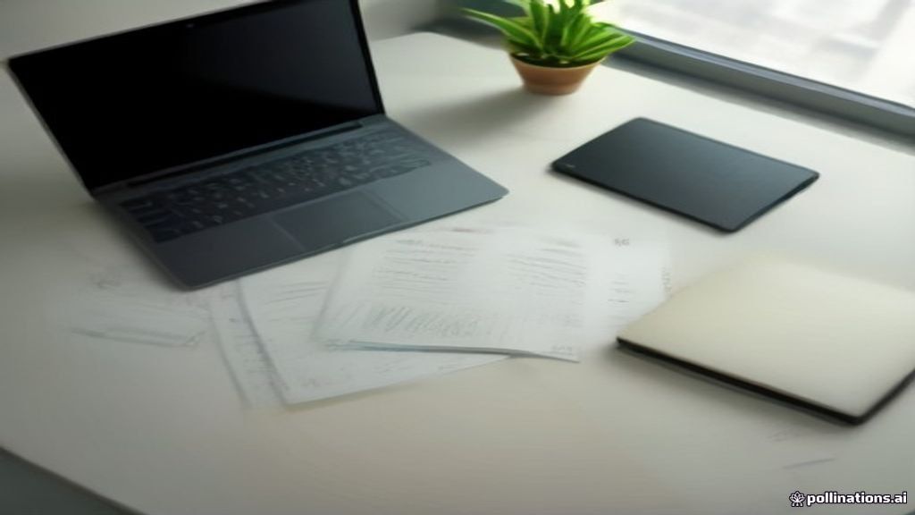 A tidy home office workspace with a digital dashboard on a laptop screen representing freelance analytics.