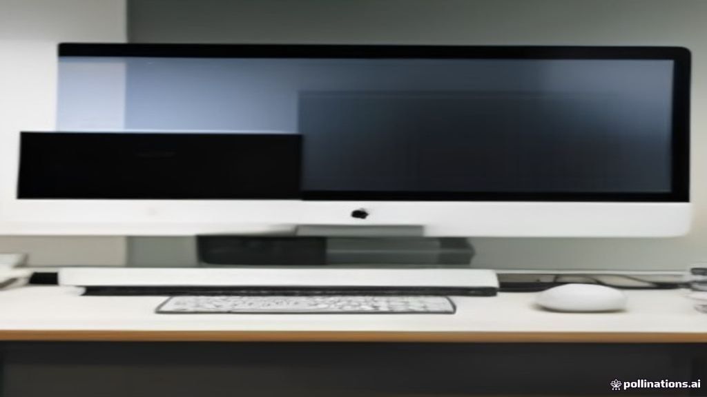 Modern designer desk displaying pitch deck presentation software on dual screens.