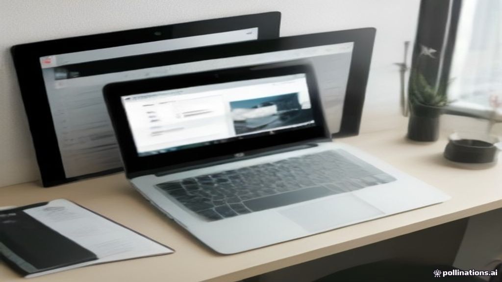 Minimalist designer desk setup showing an open laptop displaying e-commerce online store layout designs.
