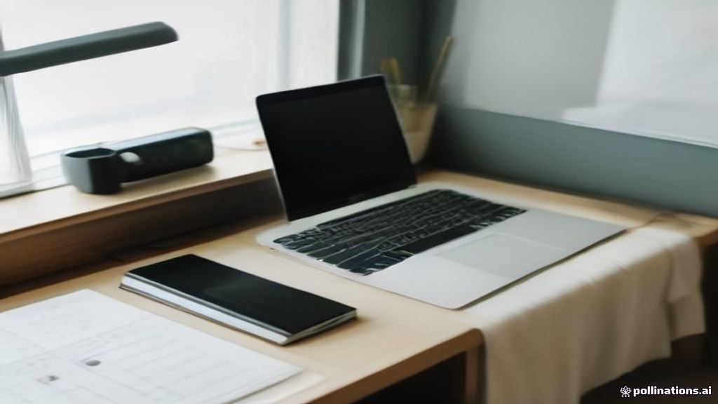 A modern freelancer desk setup with a script draft displayed on a laptop screen alongside creative writing notes.