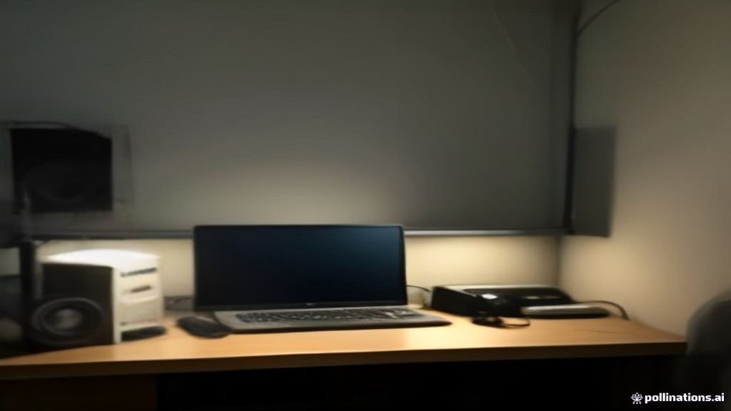 Home recording workspace with a condenser microphone, headphones, and audio interface configured for voiceover recording.