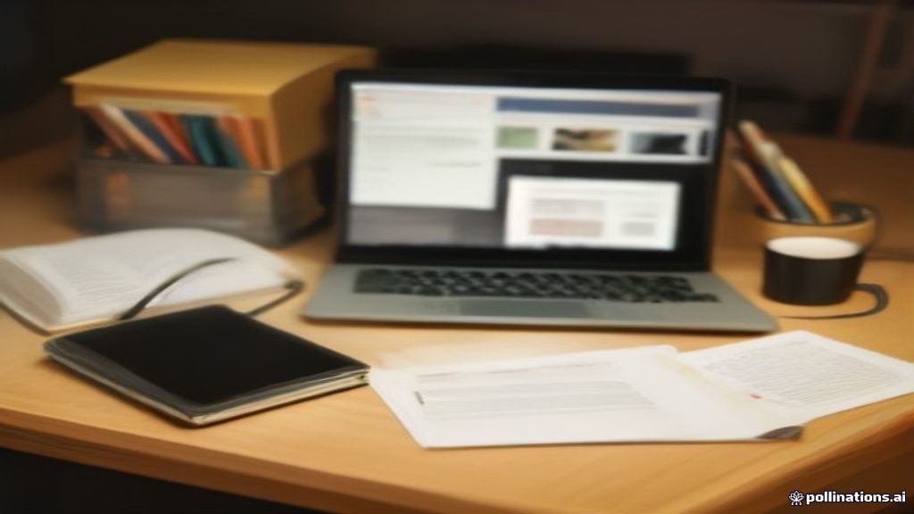 A clean desk with study notes, laptop, and office supplies for online note taking.