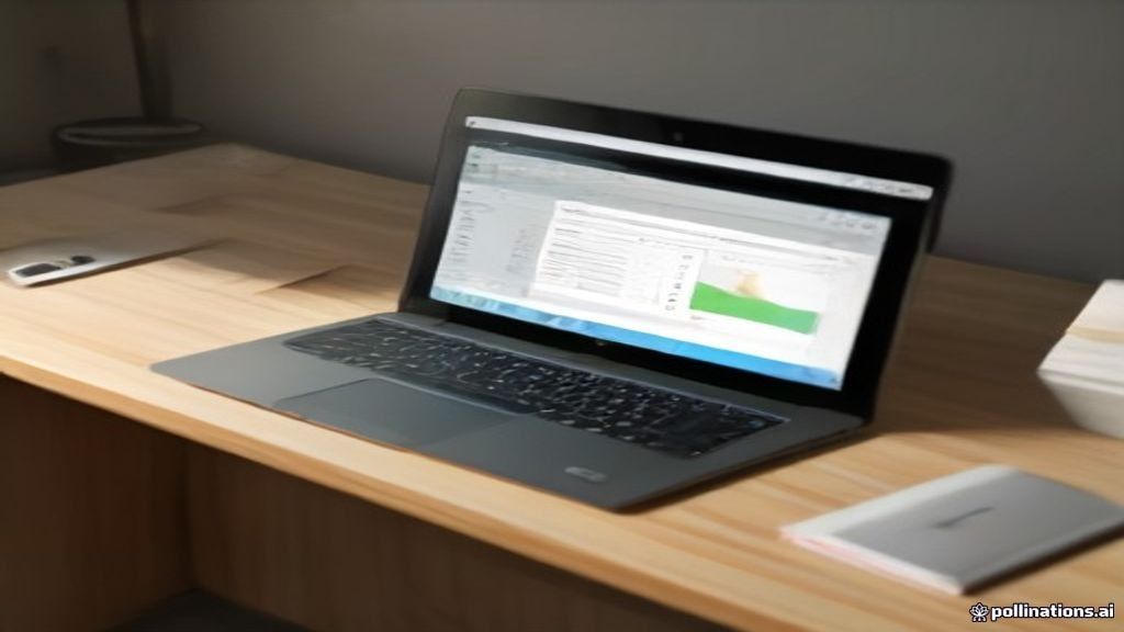 Digital creator workstation with a laptop open to a workspace setup on a clean wooden desk.
