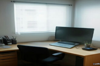 Laptop screen displaying freelancer payment records and invoice documents on a desk.