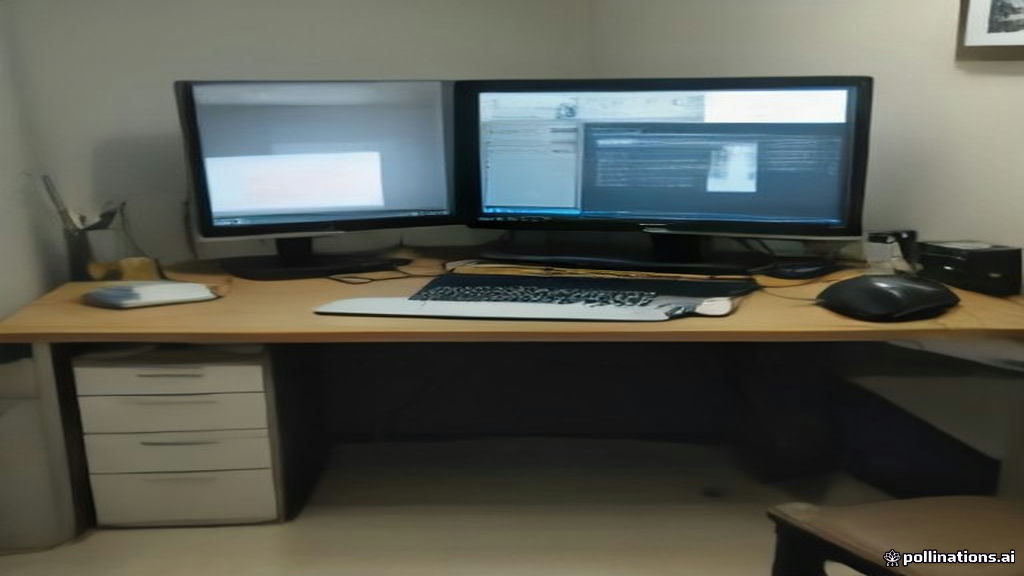 A modern laptop, headphones, and foot pedal sitting on an organized desk for home-based audio transcription.