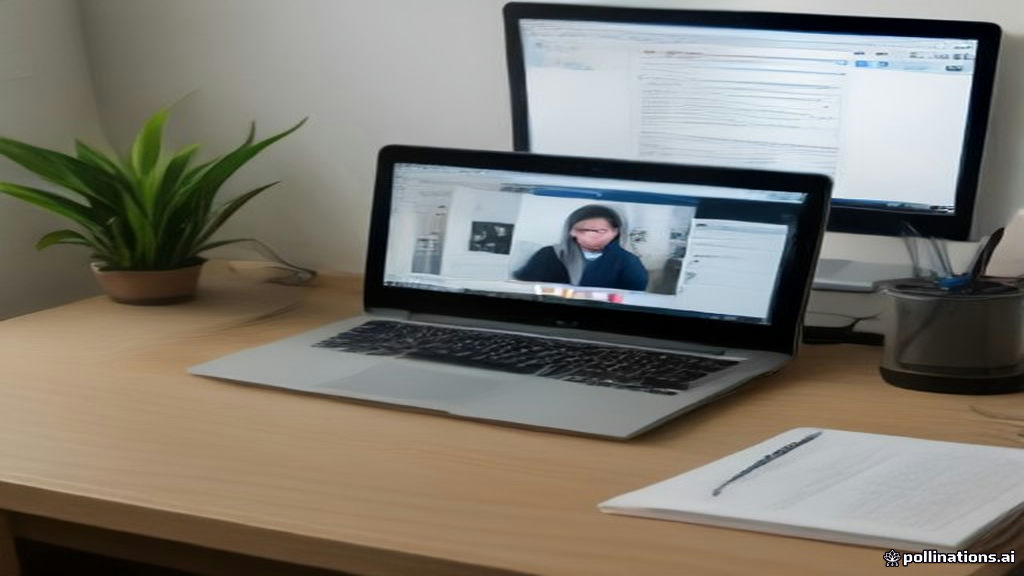 A modern online teaching workspace featuring a laptop, external microphone, and lesson preparation notes.