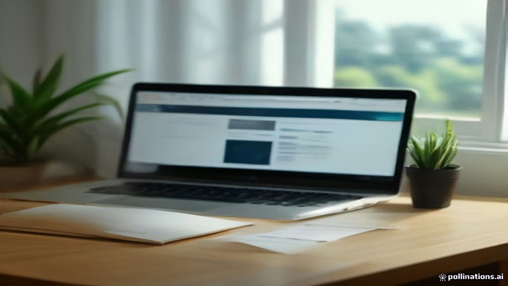 Laptop screen showing subscription settings and financial documents on a minimalist workspace desk