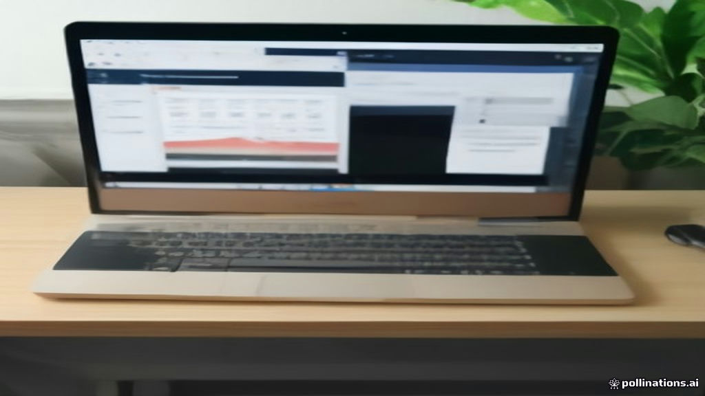 A clean modern workspace with a laptop open to digital seller account settings and registration controls.