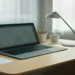 A clean modern workspace setup illustrating secure account management and privacy steps.