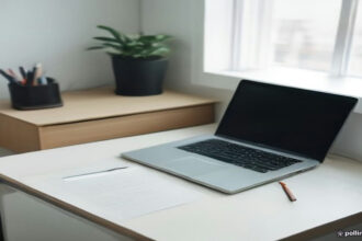 Clean desk with a laptop and notebook, representing digital account management and user privacy setup.