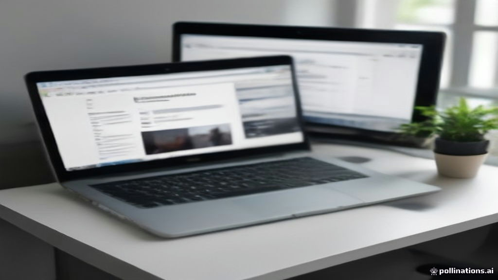 Minimalist workspace displaying a laptop open to a newsletter design editor with visual layout settings.