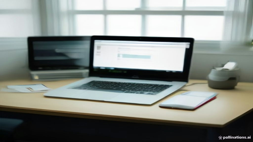 A remote worker's desk setup with a laptop and notebook used for reviewing data annotation projects