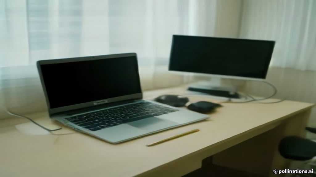 A clean work-from-home desk setup with a laptop showing remote employment opportunities on screen.
