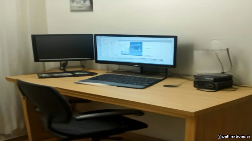 A modern creator workstation setup showing camera equipment and video analytics software on a desk.