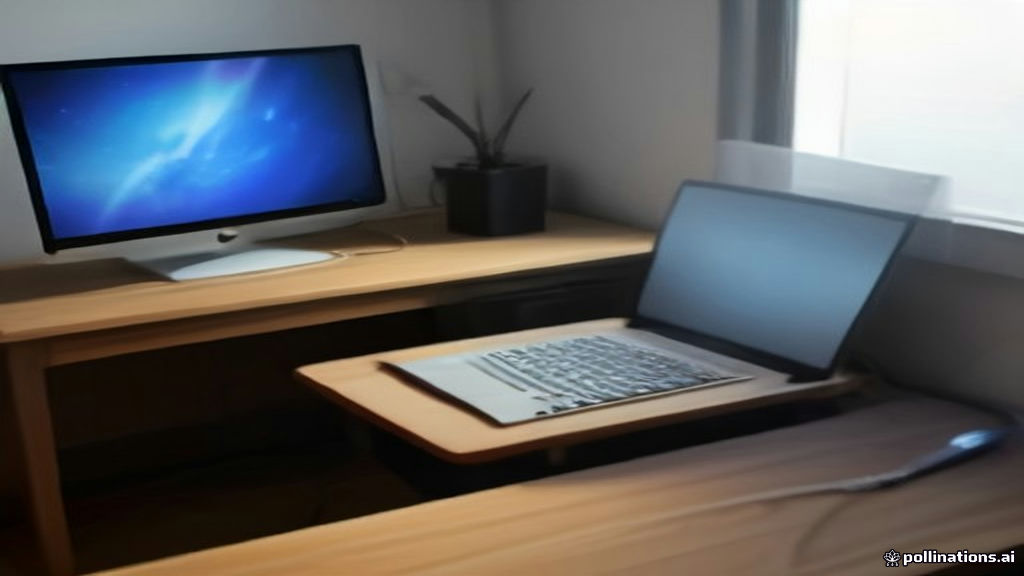 Laptop connected via Ethernet cable beside a fiber internet router on a clean desk setup.