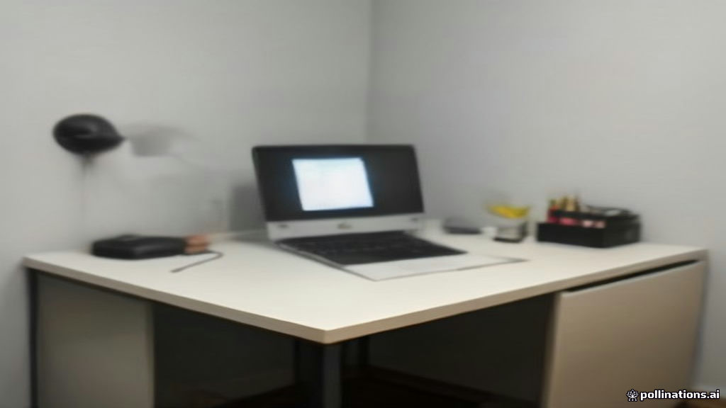 A minimalist workspace setup featuring a laptop and notebook used for remote AI-assisted freelancing and digital tasks.