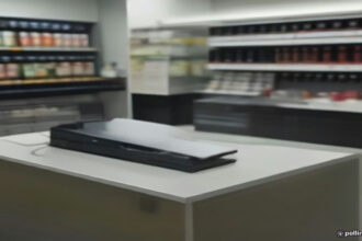 Smartphone on a store payment counter illustrating how to rakuten in store for cash back rewards