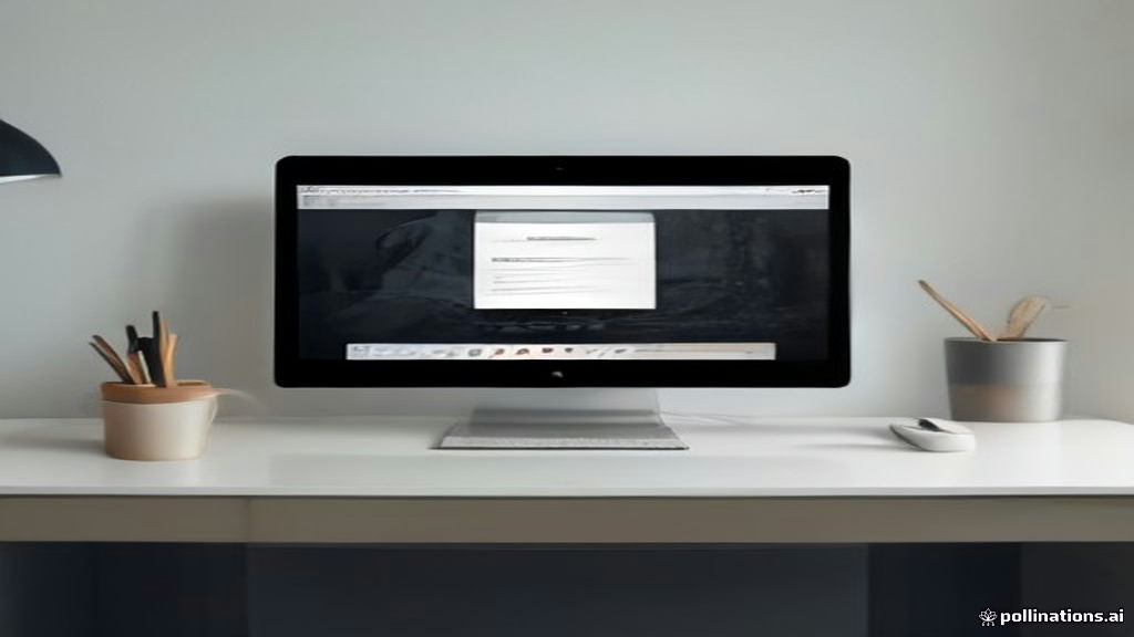 Minimalist office desk setup with a modern laptop displaying clean digital publication data.