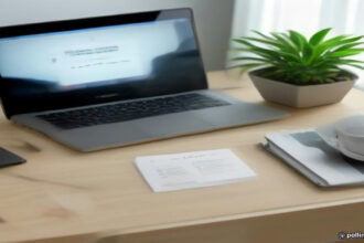 Smartphone on a desk displaying an online rewards platform interface alongside a modern laptop.