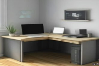 Minimalist home office workstation setup showing network performance monitoring on a laptop screen.