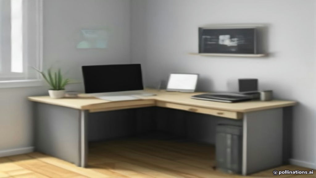 Minimalist home office workstation setup showing network performance monitoring on a laptop screen.