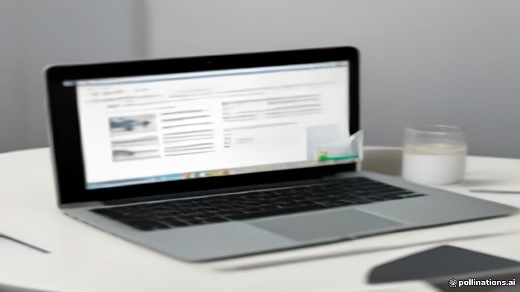 Minimalist home workstation setup with a laptop showing remote worker documentation and analytical training guidelines.
