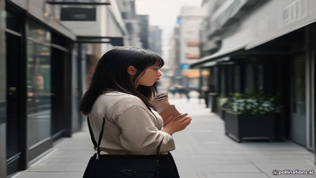 A mystery shopper reviewing instructions on a smartphone outside a retail storefront.
