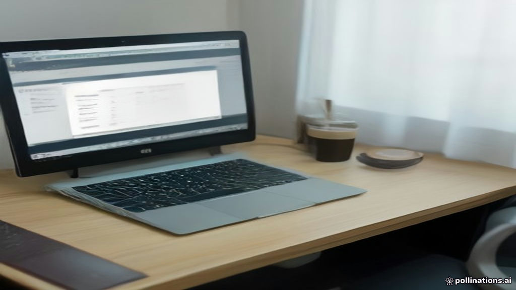 A modern workspace set up for remote AI annotation work on a laptop desk.