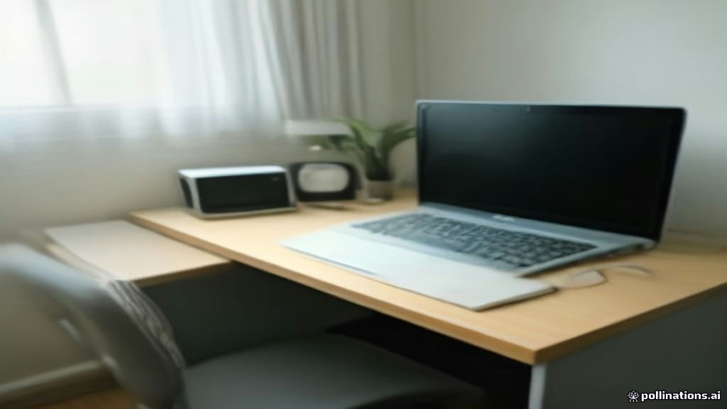 Laptop open on a clean wooden desk displaying data entry and study dashboard tasks in bright morning sunlight.