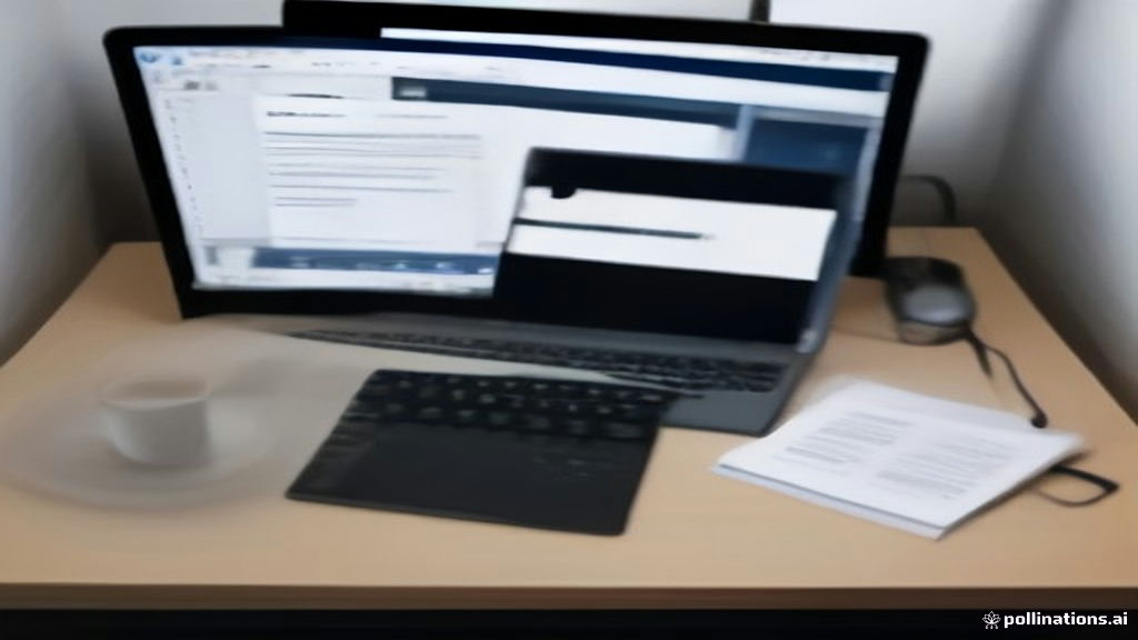 Minimalist workspace with a laptop open to a email newsletter creation platform and office supplies on a bright desk.