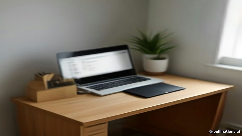 A modern laptop and smartphone on a wooden desk representing paid online survey platform task completion.