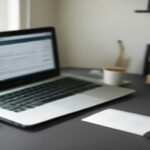 Freelancer managing services on a laptop at a clean wooden desk with natural lighting.