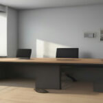 A modern freelancer workspace with laptops displaying work dashboards and digital strategy notes.