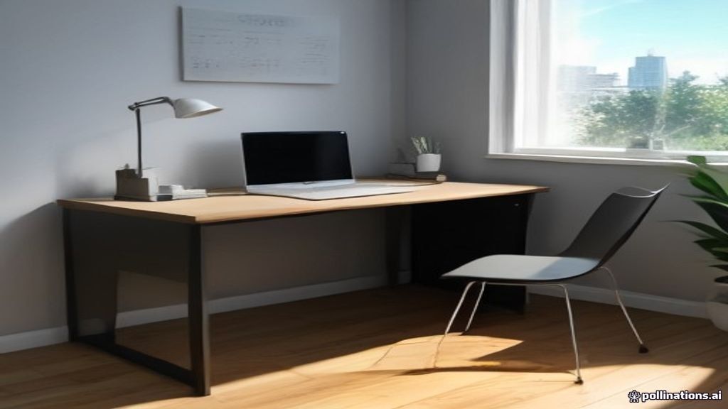A clean home office setup featuring a laptop and notebook for remote job searching.