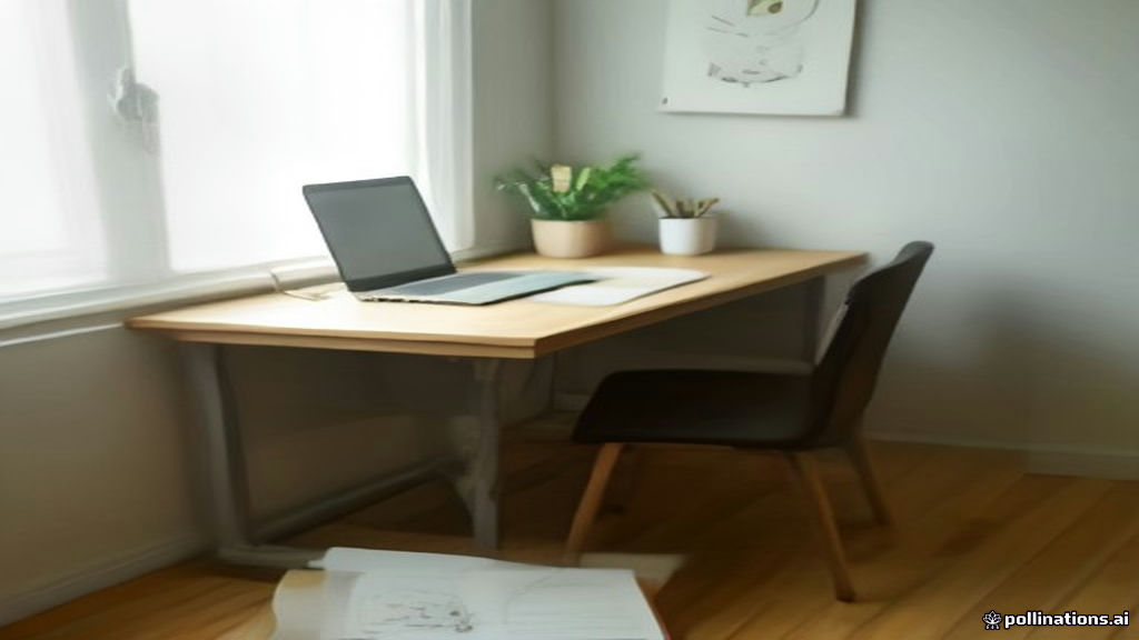 A clean work-from-home desk setup with audio headphones and laptop used for transcription work.